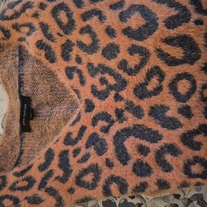 Ann Taylor Womens Pink Grey Leopard Print V Neck Cozy Sweater Sz S